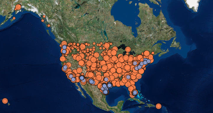 map of USA with ICE and CBP detention sites